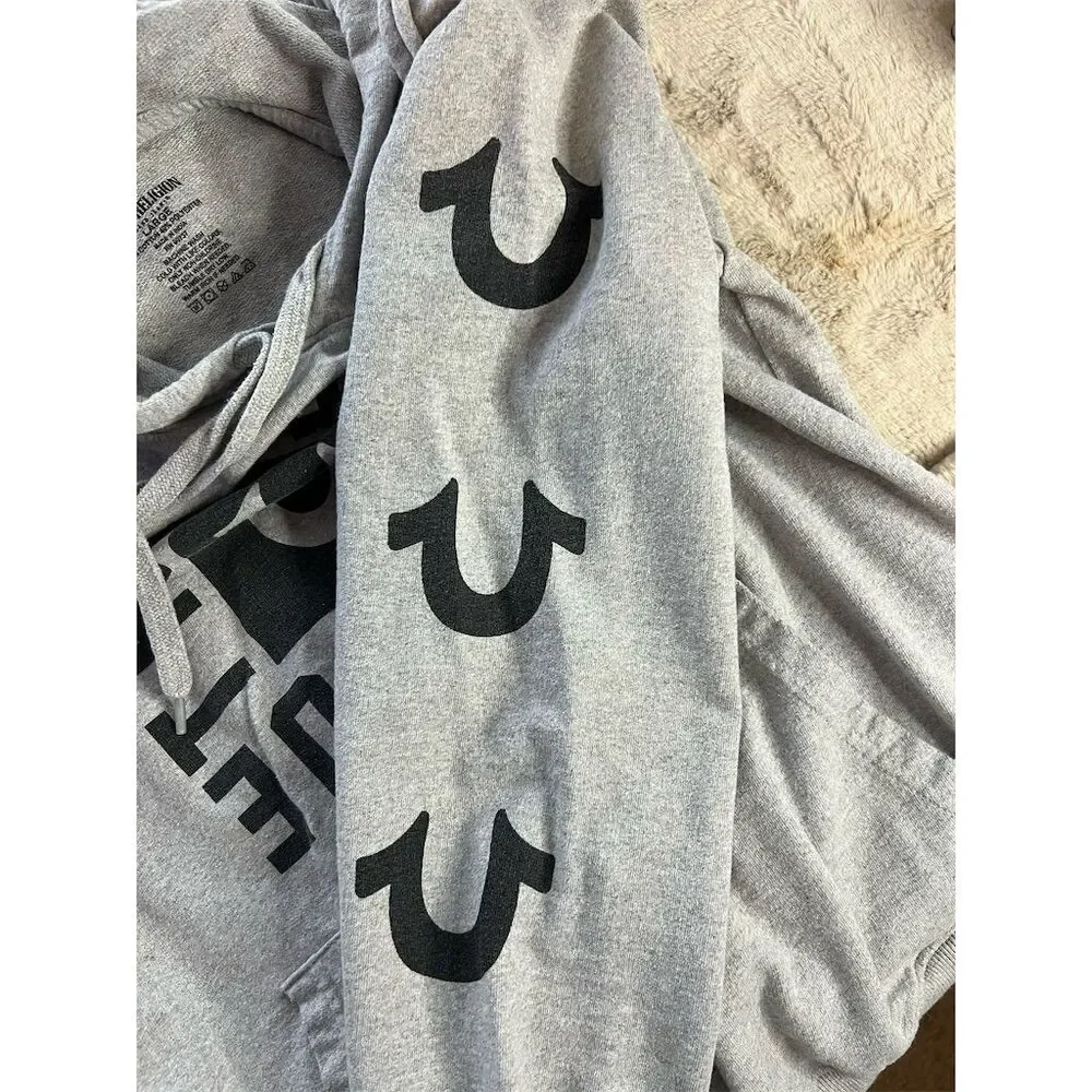 True Religion Men's Gray Graphic Print Pullover Hoodie Size L